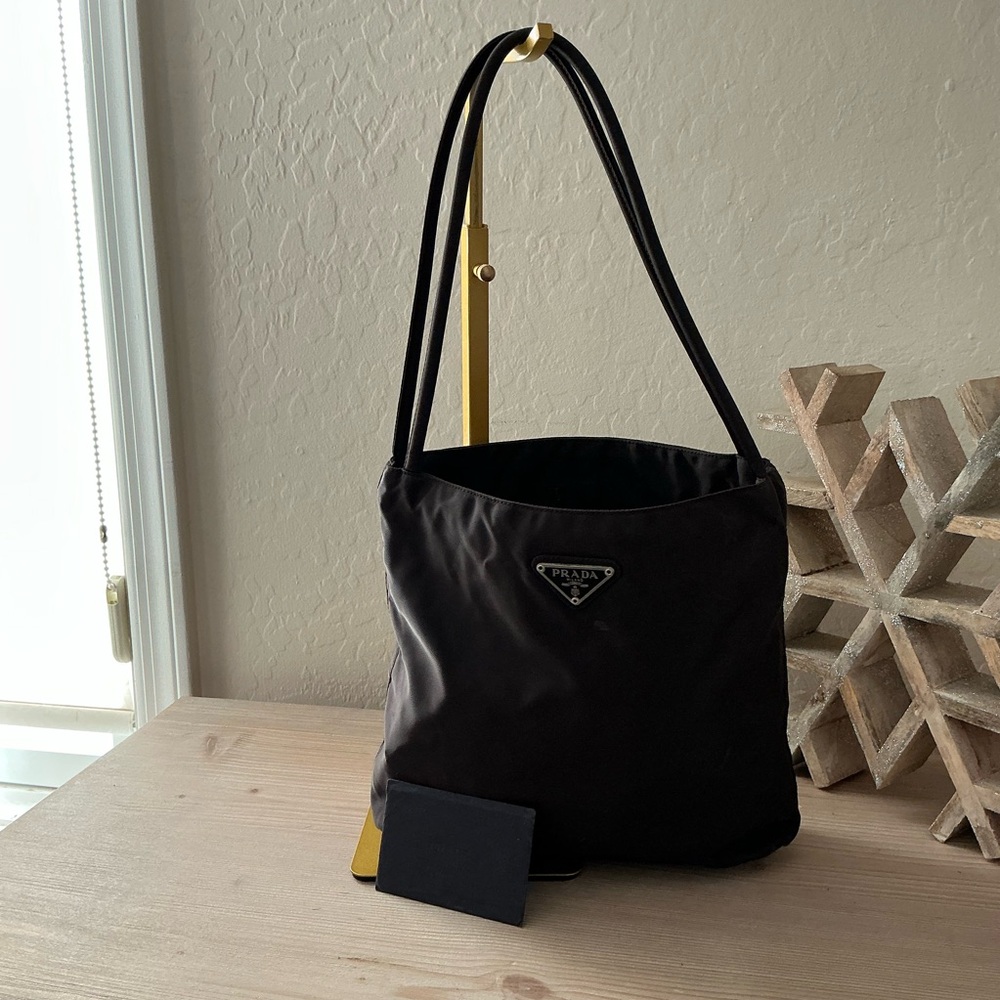 Prada Vintage Authentic Brown Nylon Borsa Tessuto Shoulder Bag Triangle‎ Logo